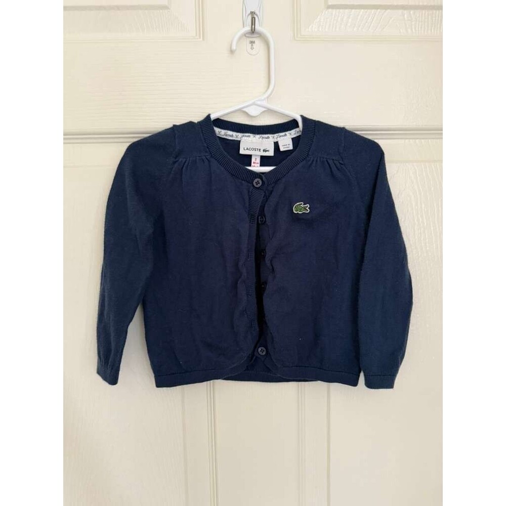 Lacoste Girls Navy Blue Cardigan Sweater Size 2 / 86cm